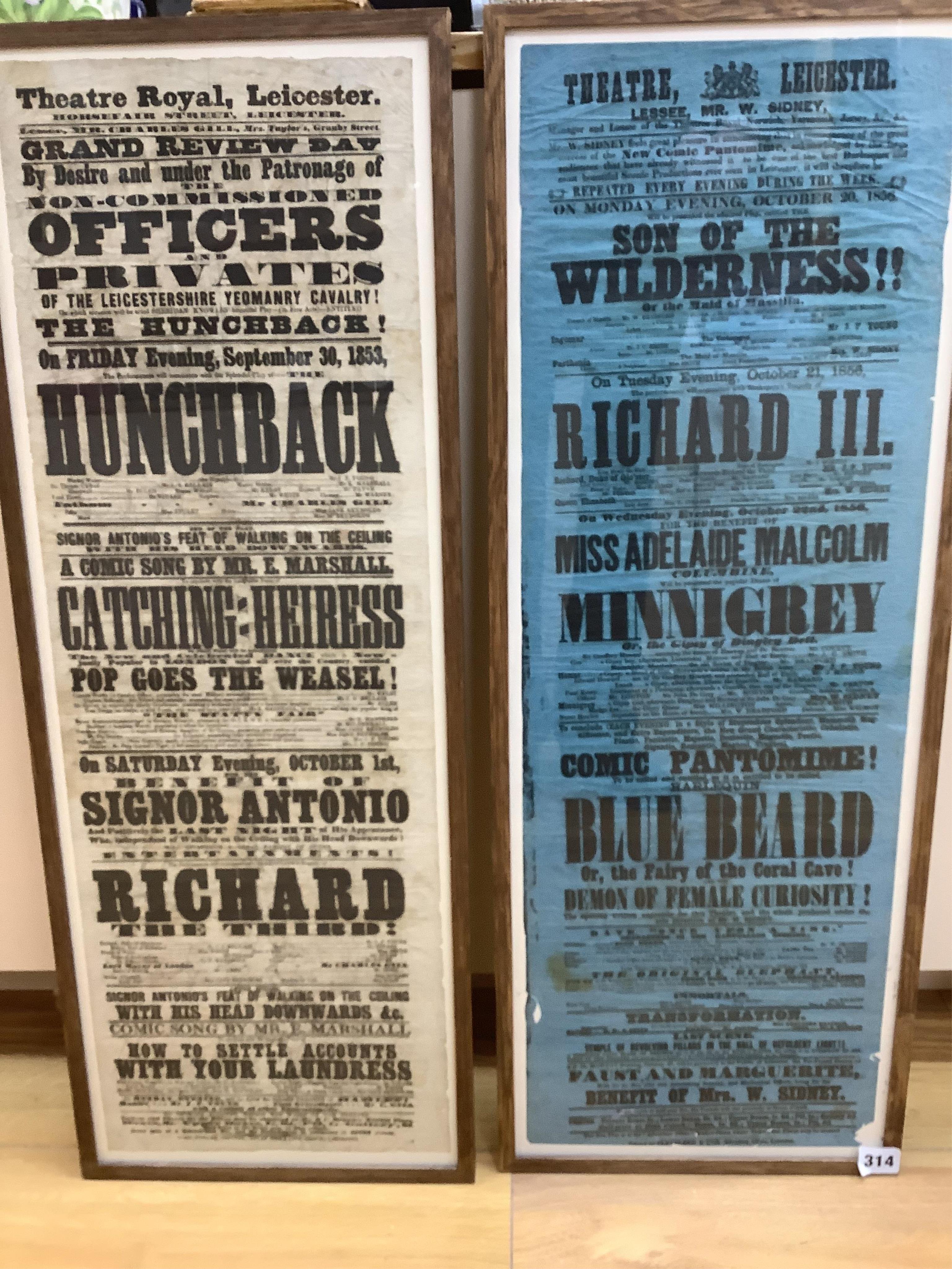 Four framed 19th century theatre bills and four unframed. Condition